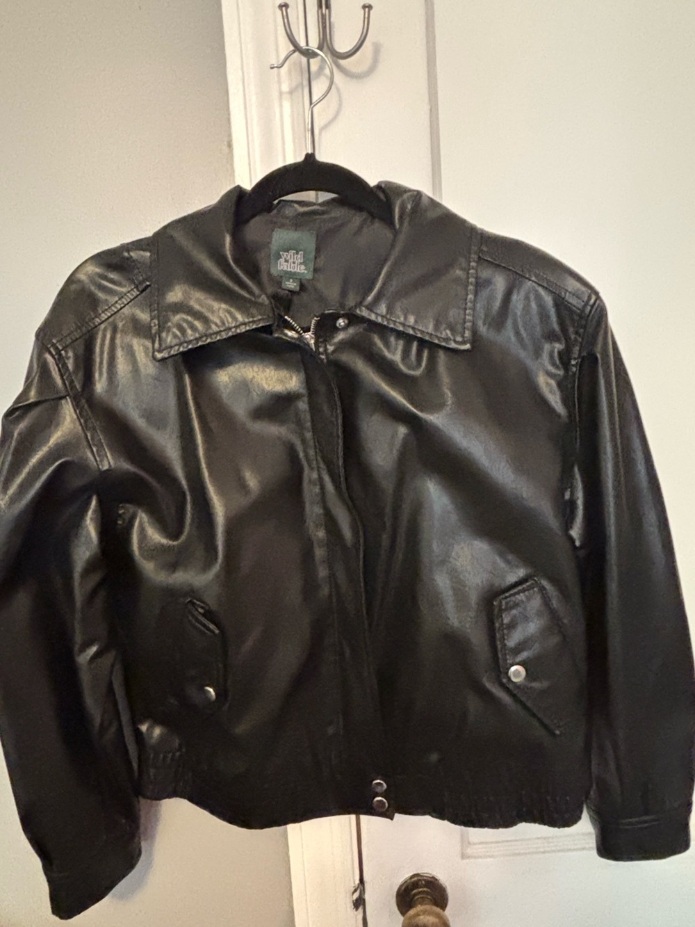 wild fable Black Faux Leather Bomber Jacket